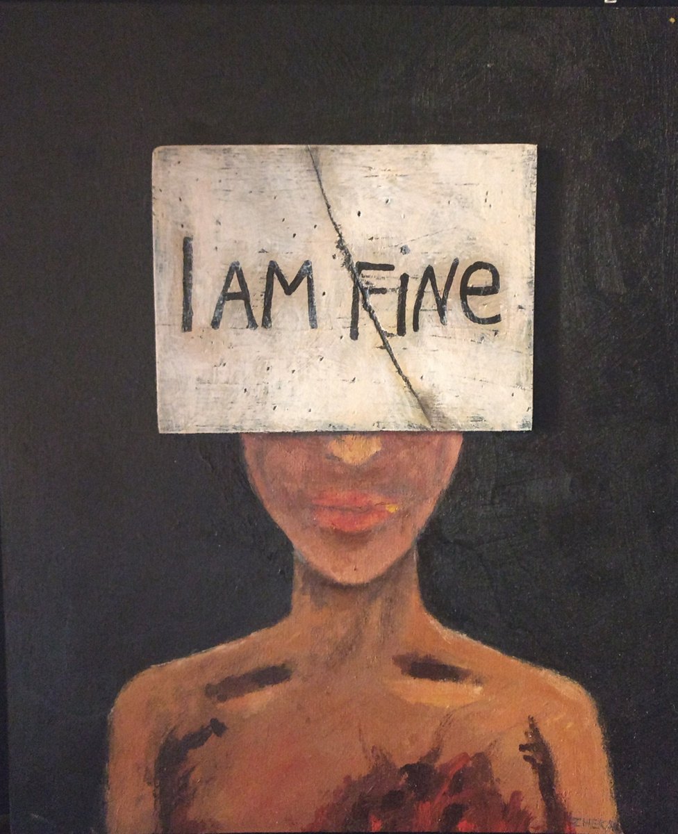 I AM FINE. mixed media painting by ZheKa