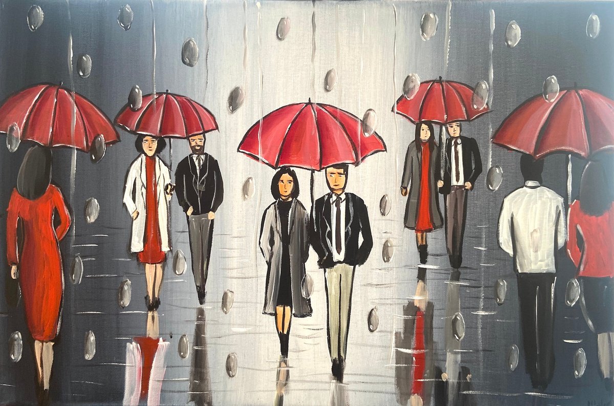 Rain Drops And Umbrellas 4 by Aisha Haider