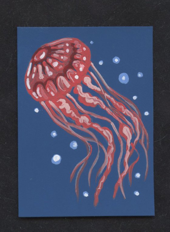 ACEO ATC Original Miniature Painting Jellyfish Ocean Marine Art-Carla Smale