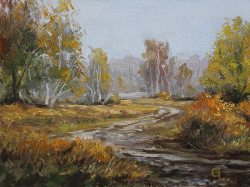 Golden autumn. 20X15 CM. ORIGINAL PAINTING. FOR A GIFT. by Linar Ganeev