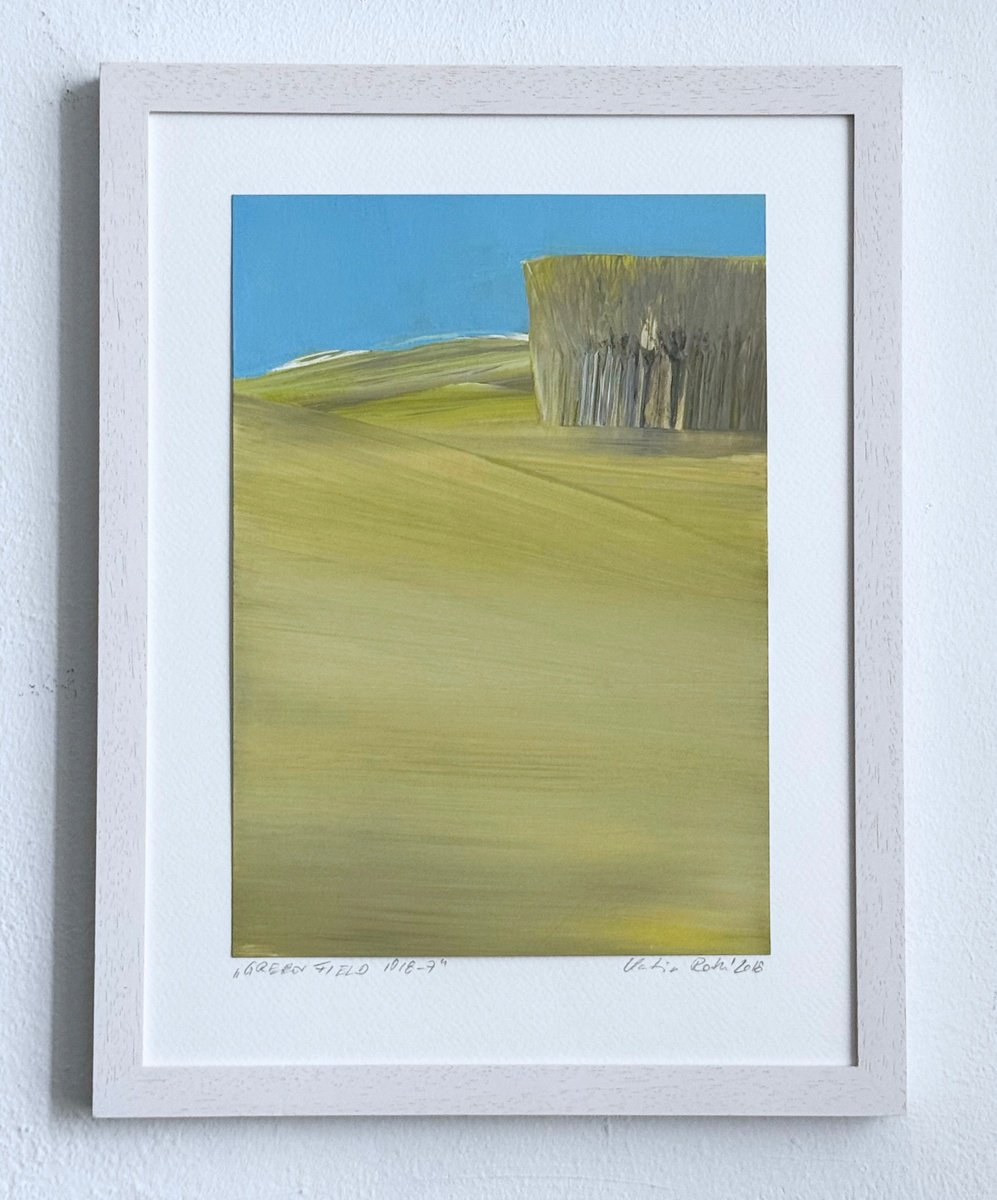 Organic Landscape Acrylic Painting By Katrin Roth, 9 X 13", Green Field 1018_7, Original Artwork