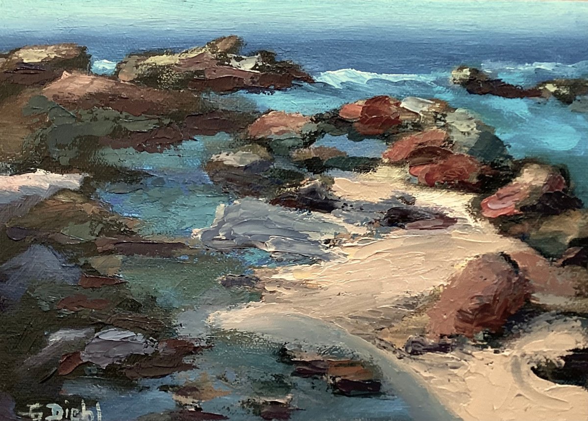 Impressionistic Landscape Oil Painting By Grace Diehl, 7 X 5, Tide Pool, Original Artwork