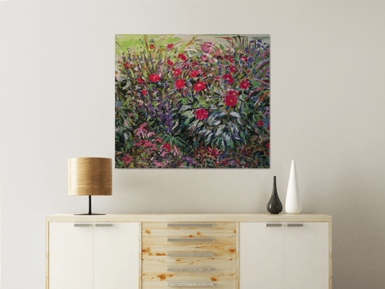 BLOOMING FLOWER BED - Luxembourg Gardens, Paris, France - floral art, original oil painting