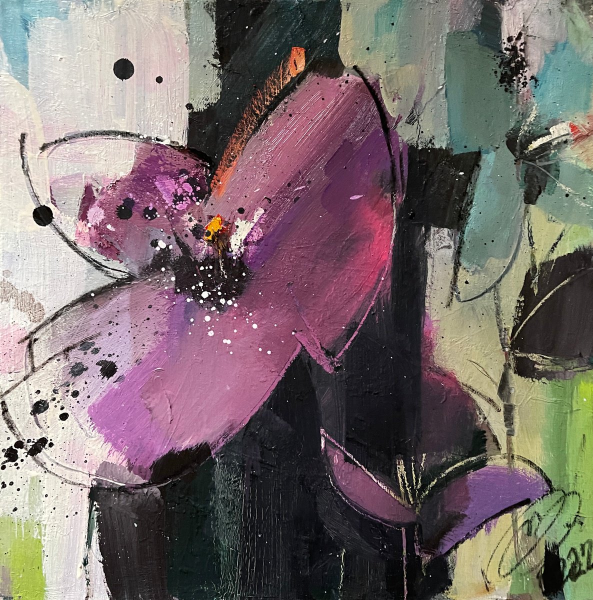 Expressive Botanical Oil Painting By Igor Yuryev, 20 X 20, Sakura #2, Original Artwork