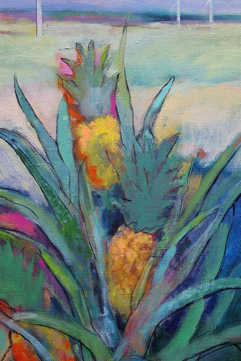 Impressionistic Landscape Oil Painting By Artem Andreichuk, 45 X 41, Pineapple At Twilight, Original Artwork
