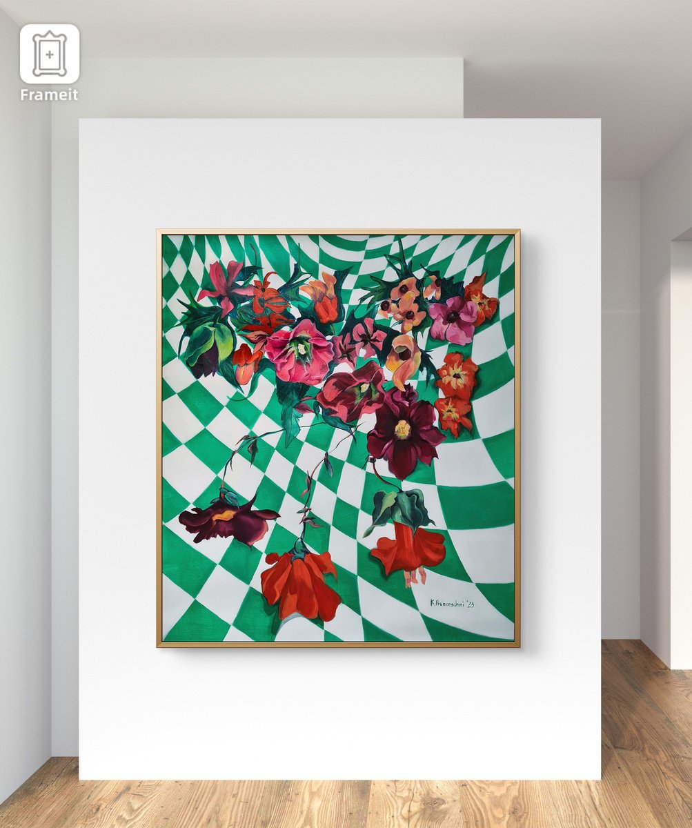 Organic Abstract Oil Painting By Karolina Franceschini, 45 X 53", Emerald Tea Party Reimagined, Original Artwork