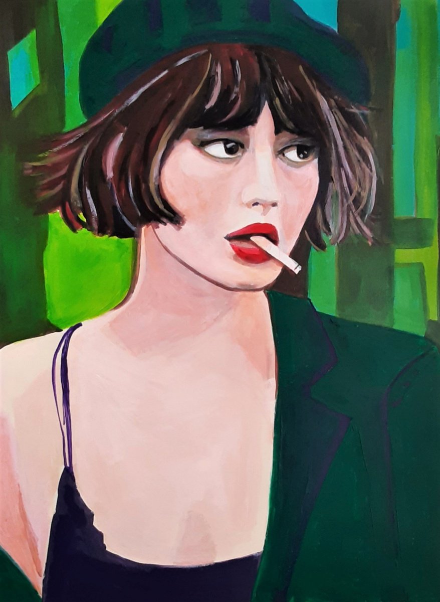 Woman in a green coat / 70 X 52. 5 cm by Alexandra Djokic