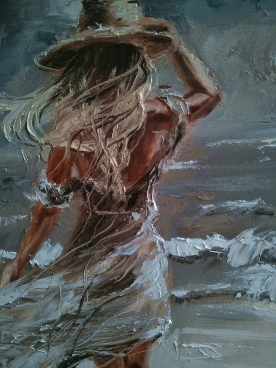 " JUST SEA AND I ... "- SEA SAND liGHt  ORIGINAL OIL PAINTING, GIFT, PALETTE KNIFE