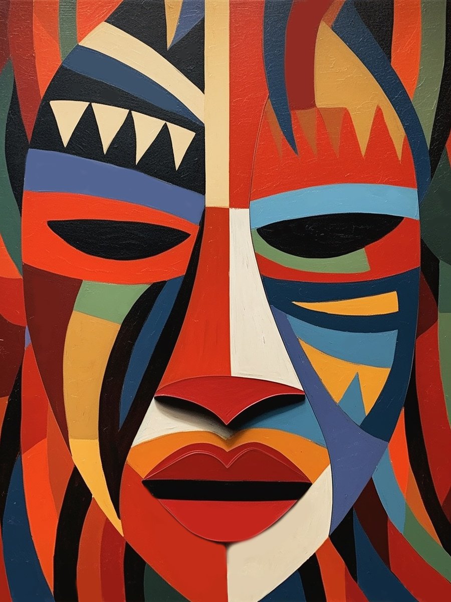 Illustrative Portrait Acrylic Painting By Kosta Morr, 24 X 31", African Mask Xi, Original Artwork