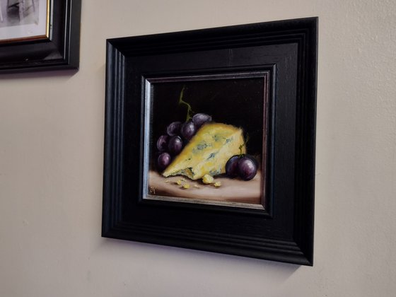 Stilton cheese and grapes still life