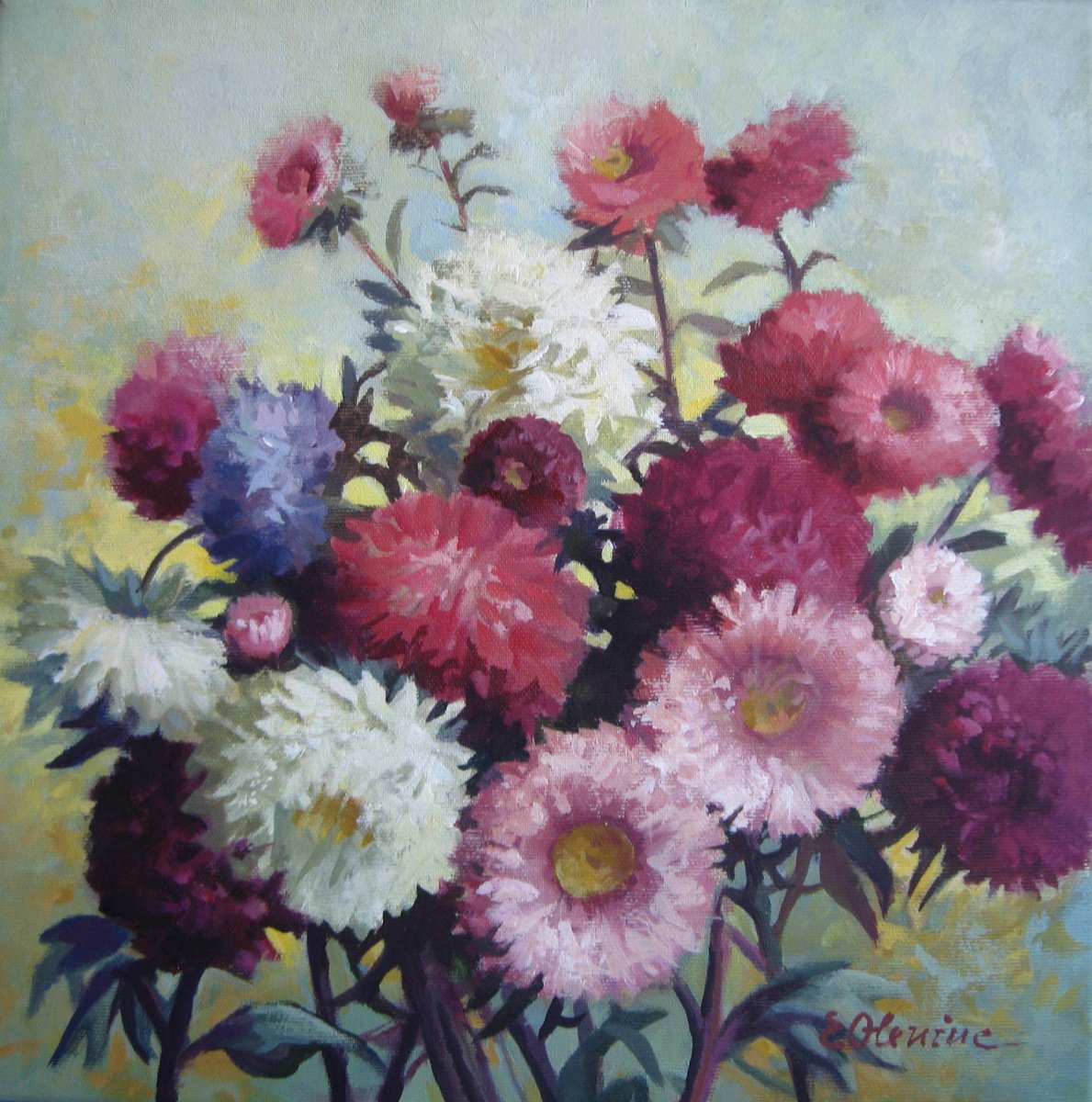 Impressionistic Botanical Acrylic Painting By Elena Oleniuc, 14 X 14, Flowers, Original Artwork