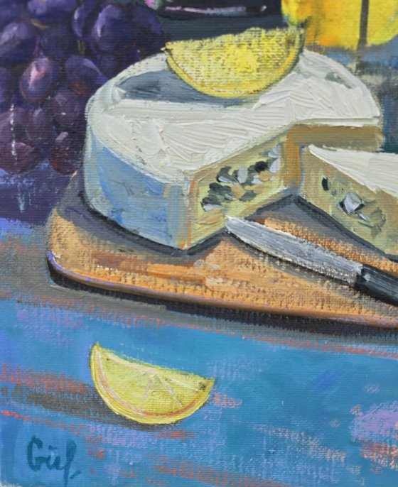 Evening Still Life with Wine and Citrus