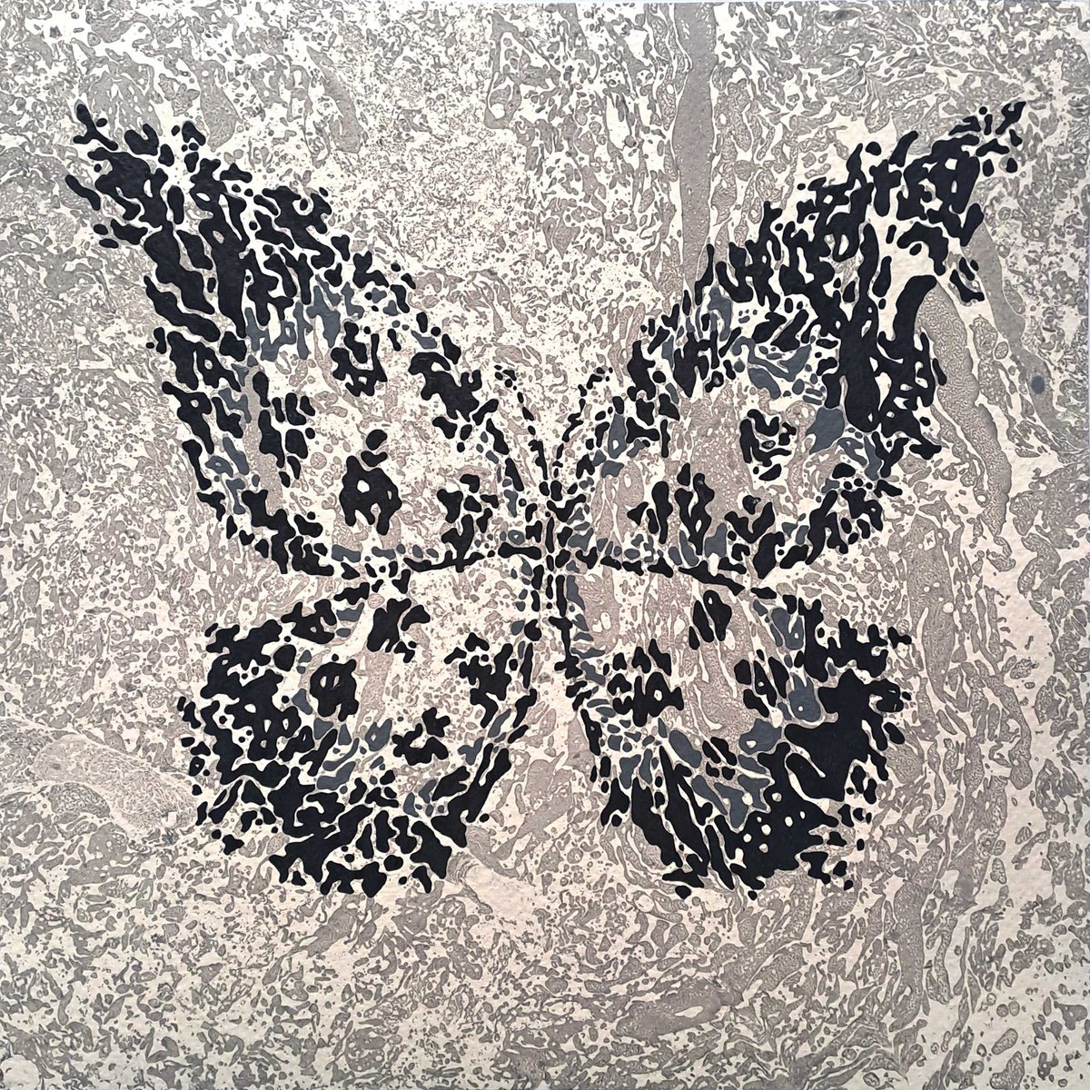 Abstract Animal Acrylic Painting By Mariia Raskin, 10 X 10", Butterfly «Misty Morning», Original Artwork