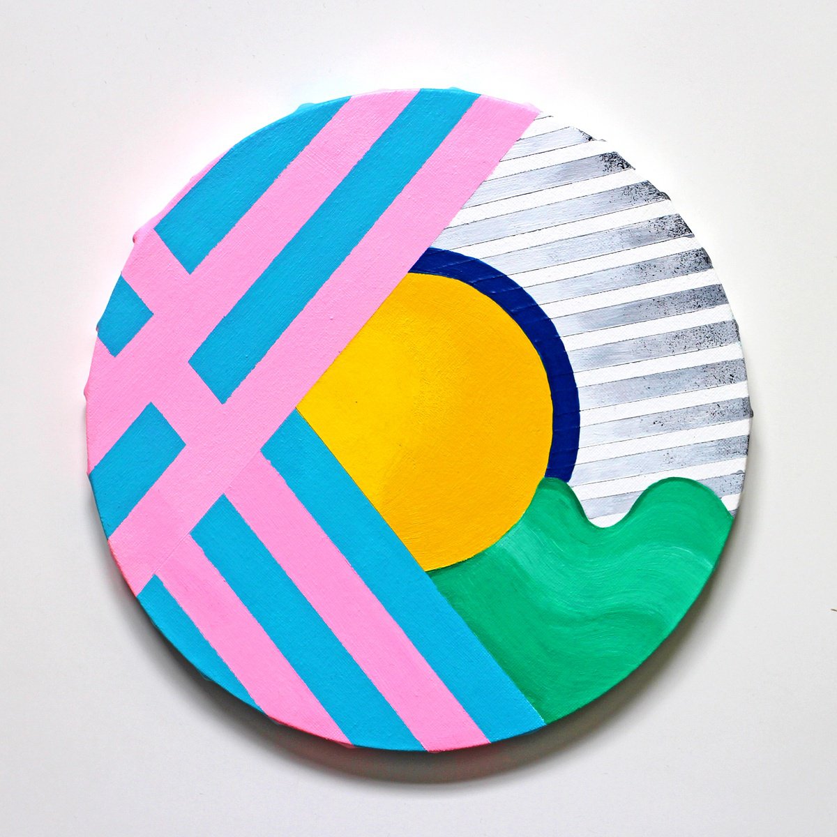 Abstract Circle #1 Painting on Round Canvas by Ian Viggars