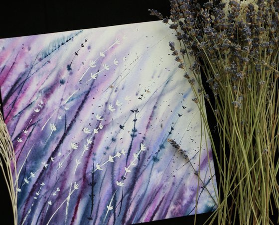 Lavender storm. Original watercolor artwork.