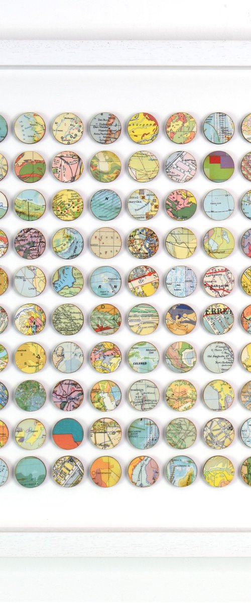 100 map dots original framed artwork by Amelia Coward