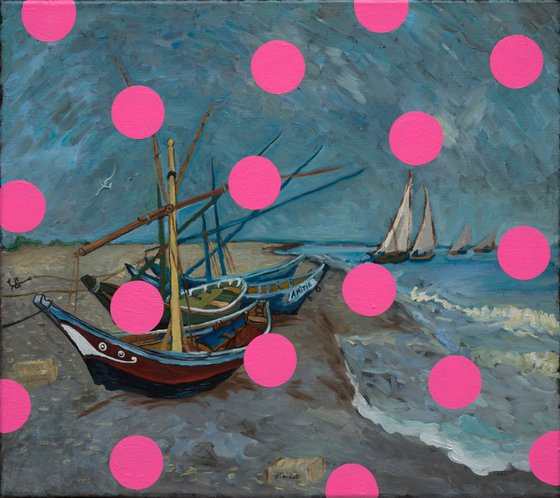 Fishing Boats with Pink Circles