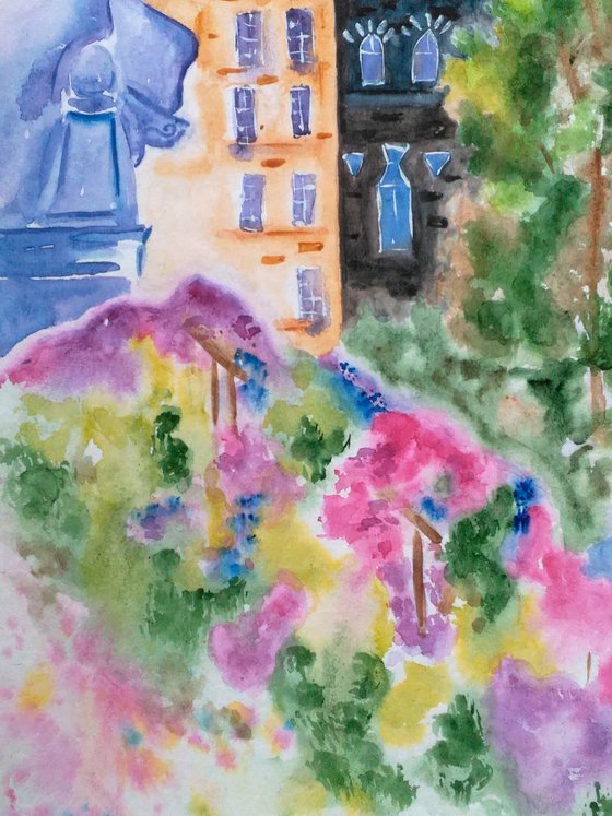 Lviv Painting Cityscape Original Art Ukraine Watercolor Artwork Home Wall Art 12 by 17" by Halyna Kirichenko