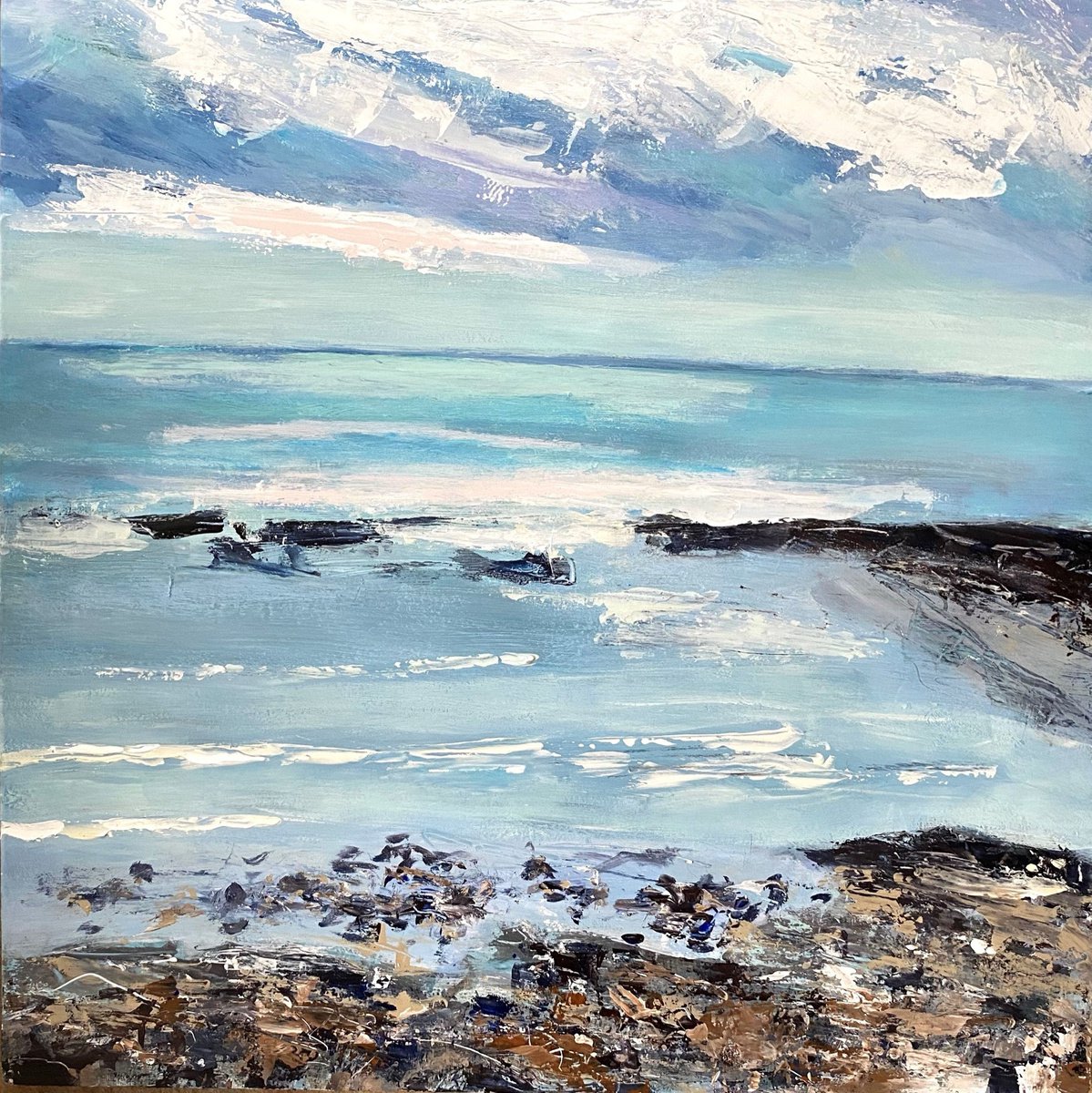 Impressionistic Landscape Acrylic Painting By Nikki Wheeler, 20 X 20", Summer Tide, Original Artwork