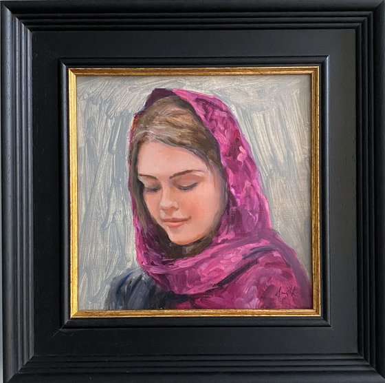 Young Woman oil portrait with frame.