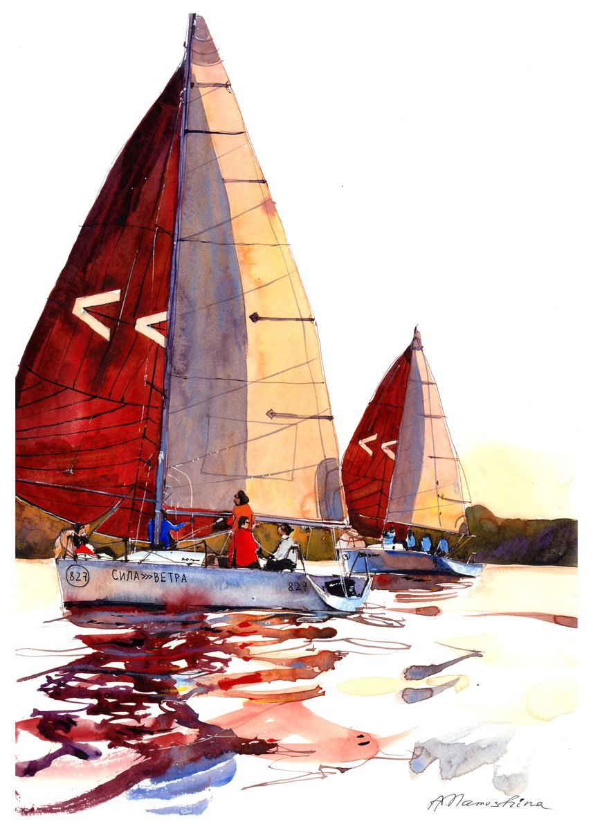 Impressionistic Landscape Watercolour By Anastasia Mamoshina, 12 X 16, Power Of The Wind, Original Artwork