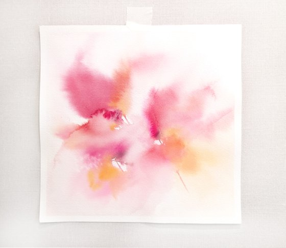 Abstract flowers, small watercolor floral painting