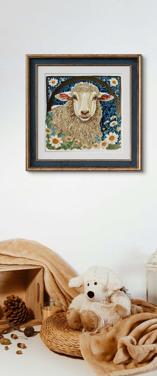 Sheep – Original Reduction Linocut Print by Jennie Smallenbroek