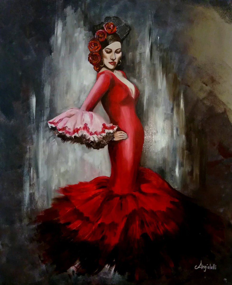 Flamenco - woman-dancer - original painting by Anna Rita Angiolelli