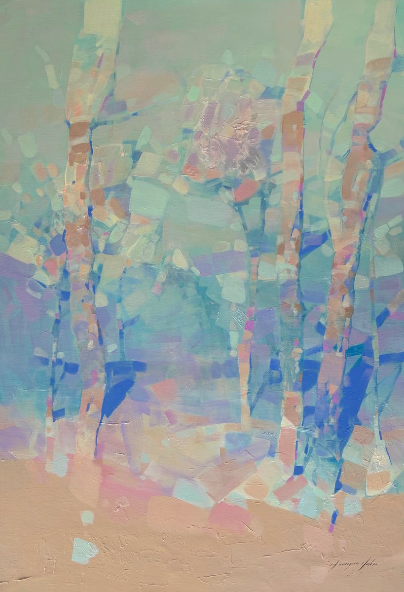 Impressionistic Landscape Oil Painting By Vahe Yeremyan, 30 X 45", Pearl Grove, Original Artwork