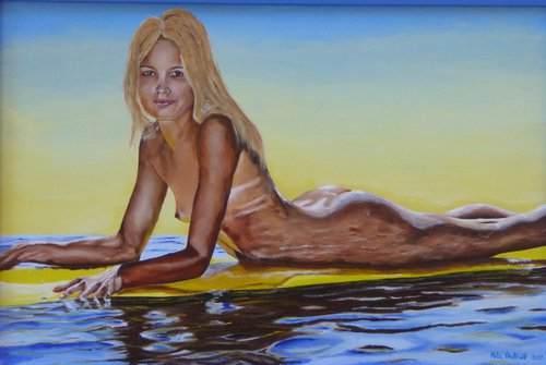 Girl on a Surfboard by Mike Dudfield