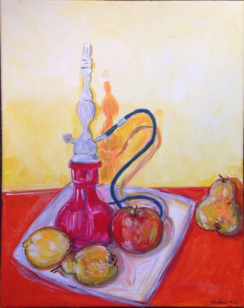 Still Life with Shisha and Fruit by Nezabravka Balkanjieva