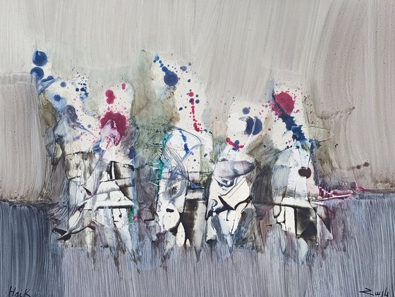 Abstract figures series - 3 (31x41cm, oil painting, paper)
