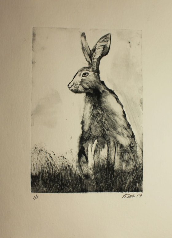 Hare Monoprint, Monotype Print Framed