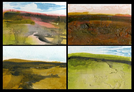 Dream Land Collection 8 - 4 Small Textural Landscape Paintings by Kathy Morton Stanion