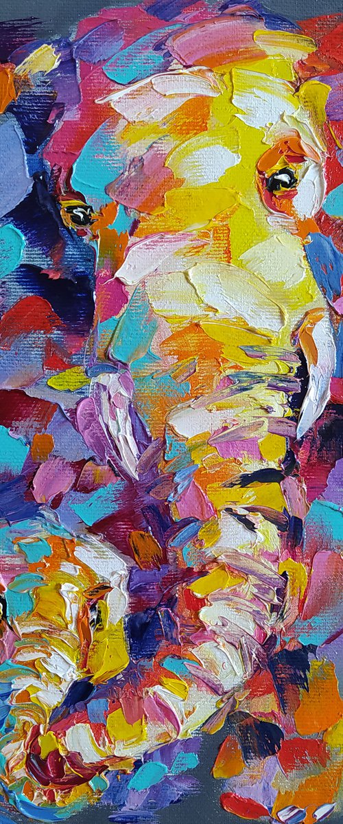 Motherly love - elephants, mother, elephant, mother's love, Africa, love, animals, gift for mother, oil painting, Impressionism, palette knife, gift. by Anastasia Kozorez