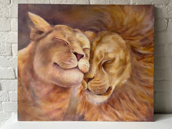 "Lions love". Original oil painting