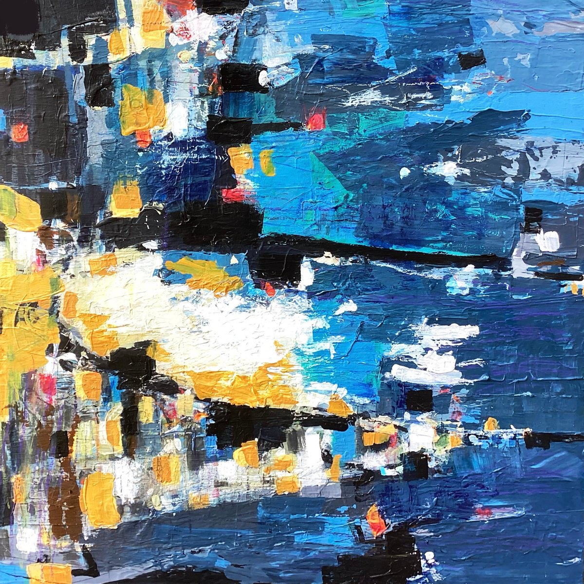 Impressionistic Landscape Acrylic Painting By Irene Wilkes, 24 X 24, The Resort, Original Artwork