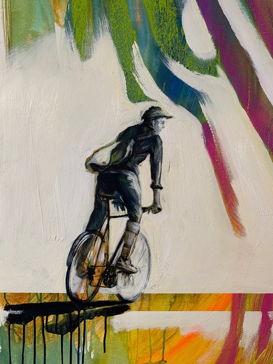 Big Bright painting - "Summer cyclist" - Pop Art - Street Art - Street - City - Bike - Sport