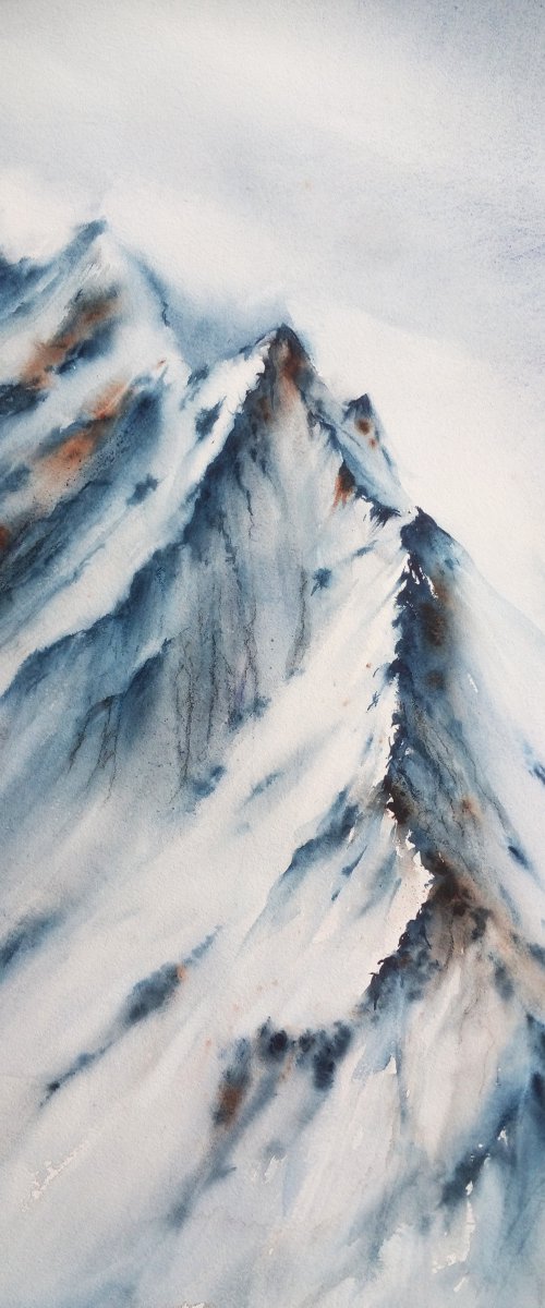 Snowy Mountains - Snow capped by Olga Beliaeva Watercolour