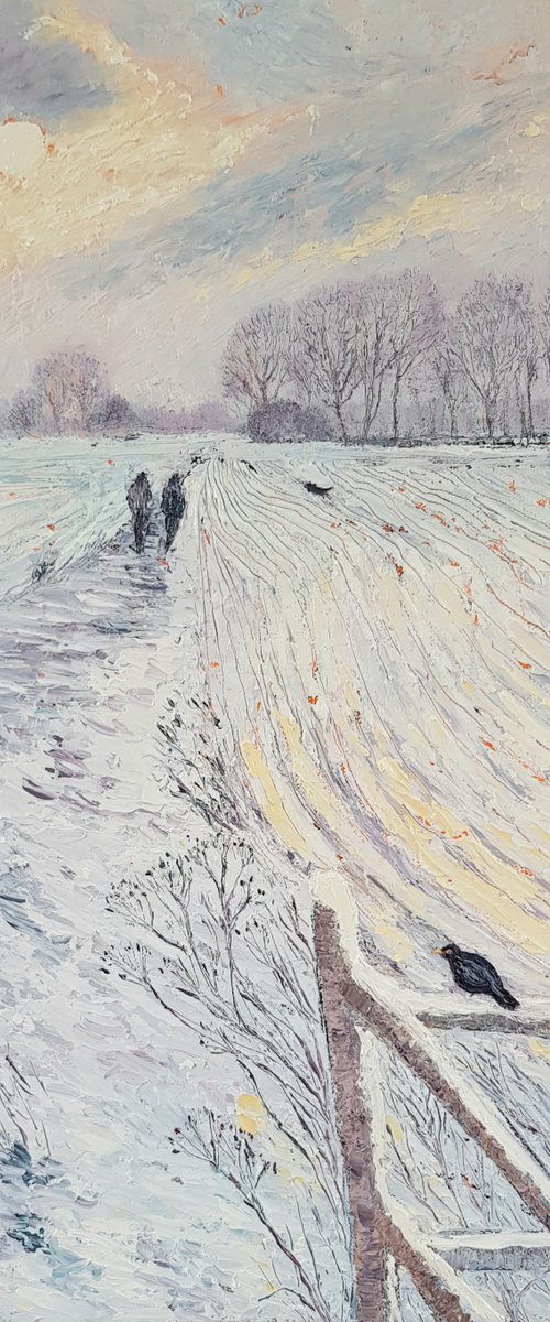 Dog Walking in the Snow by Michele Wallington