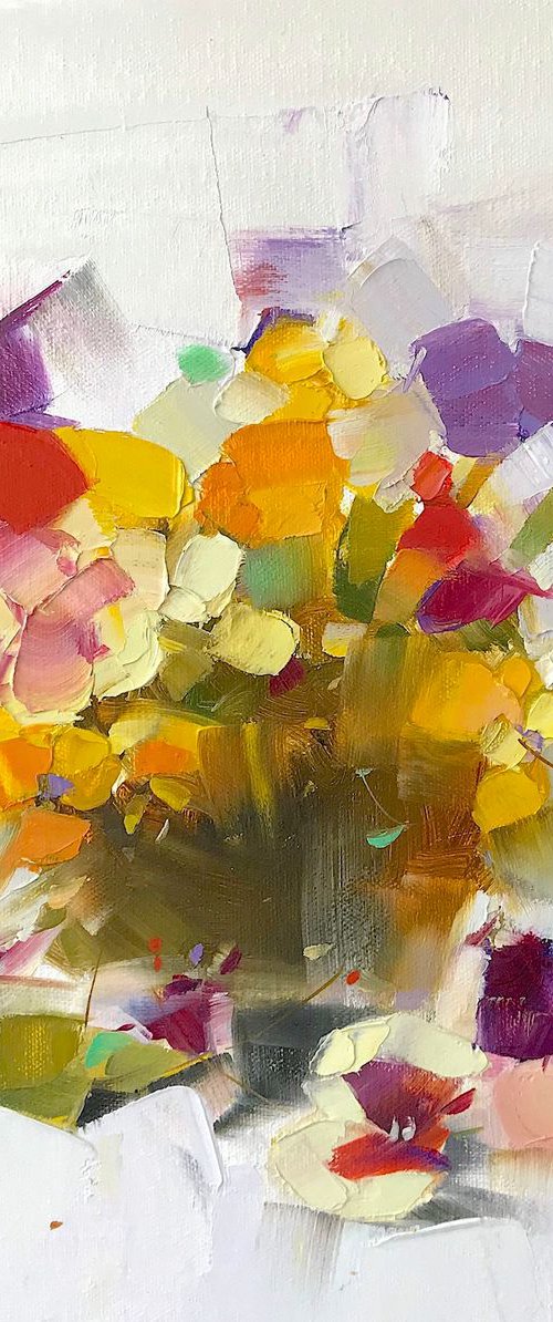 Pansies, Oil painting, One of a kind, Signed, Handmade artwork by Vahe Yeremyan