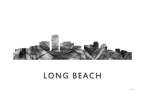 Long Beach California Skyline WB BW by Marlene Watson