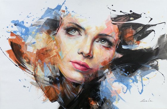 Girl face pop art urban abstract portrait