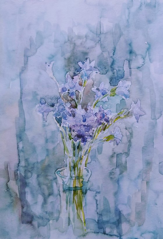 Bouquet of bluebells. Original watercolour painting.