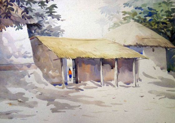 Morning Village-Watercolor on Paper Painting
