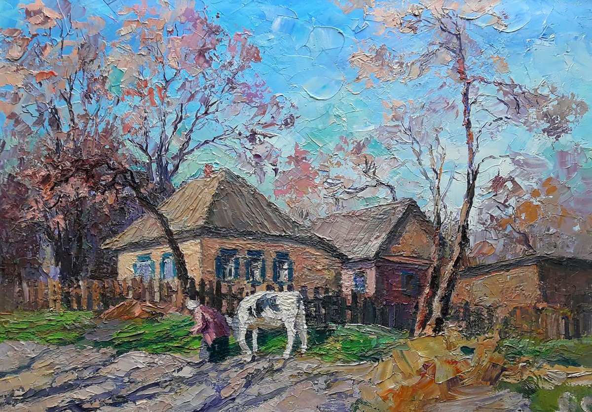Impressionistic Landscape Oil Painting By Boris Serdyuk, 24 X 17, Rural Landscape, Original Artwork