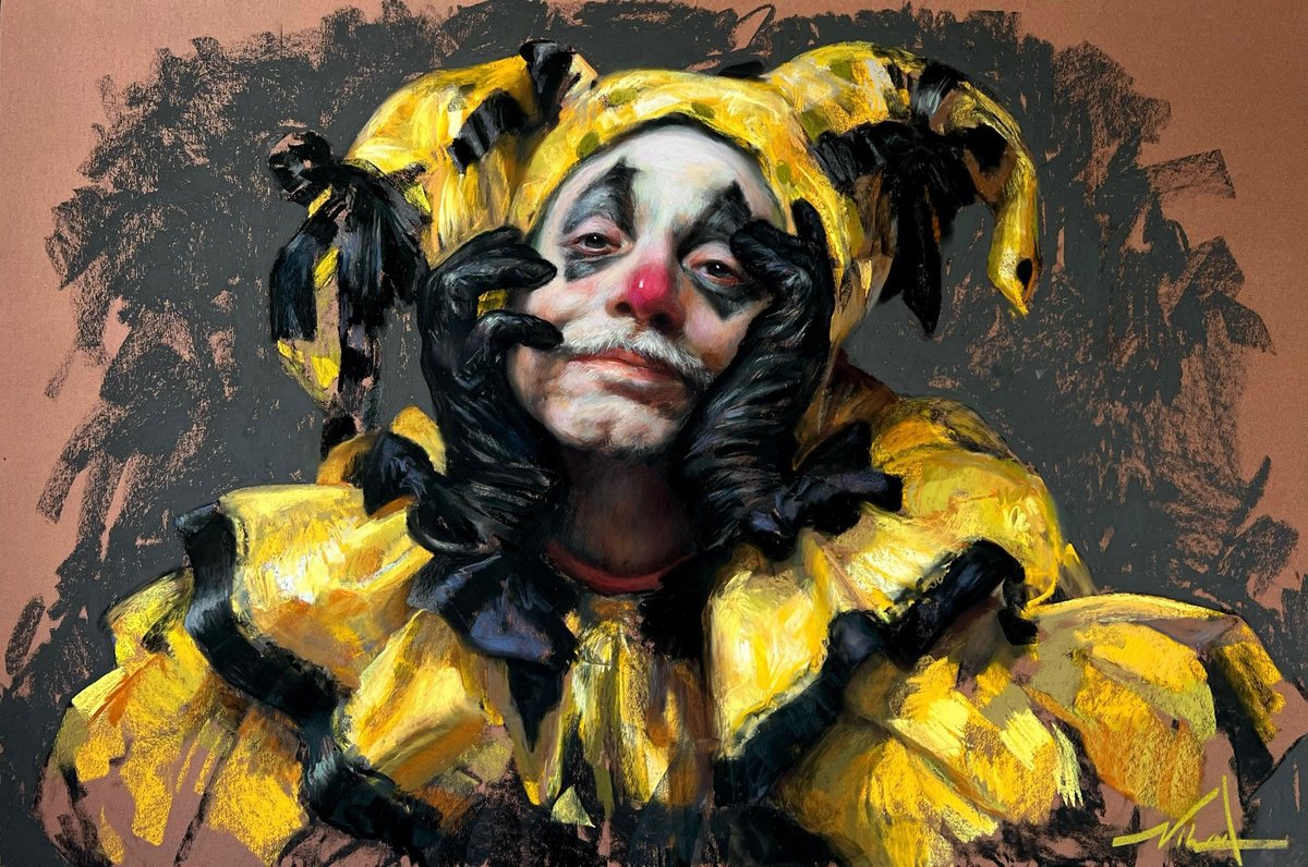 Expressive Portrait Pastel Drawing By Nihad Aghazada, 38 X 26", - Waiting For The King - ?, Original Artwork