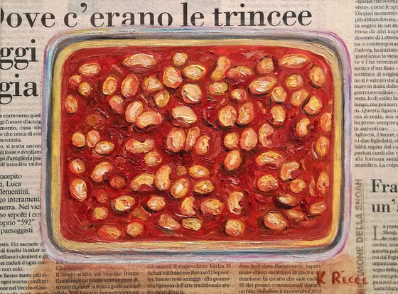 Bowl of Beans on Newspaper
