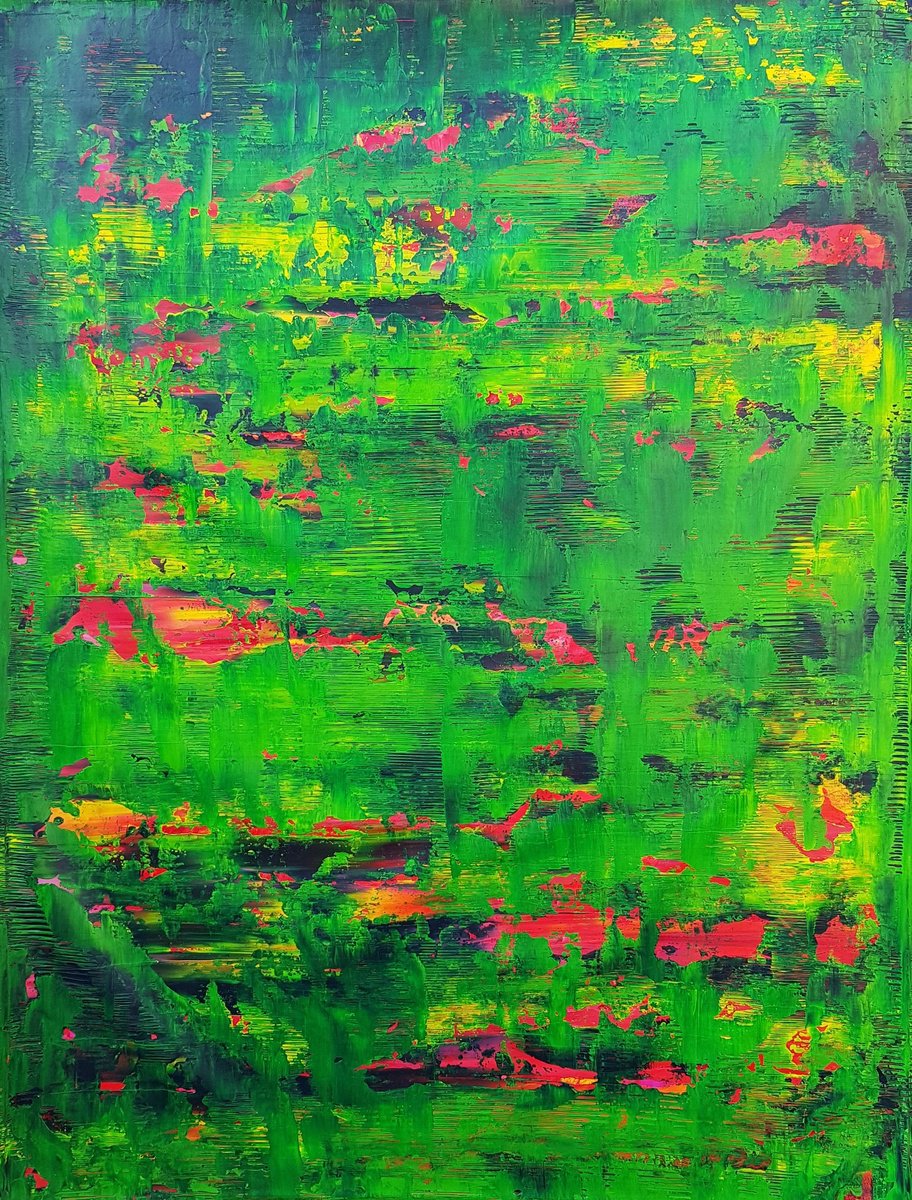 Abstract Acrylic Painting By Ivana Olbricht, 35 X 47, Deep In Costa Rica, Original Artwork
