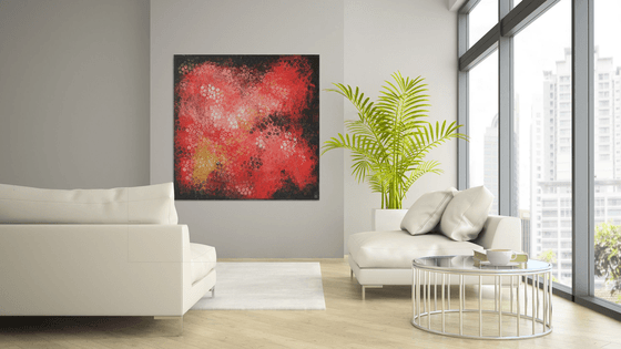 Extra Large Painting - Red Black Bubbles - 120x120cm - Ronald Hunter - 03O